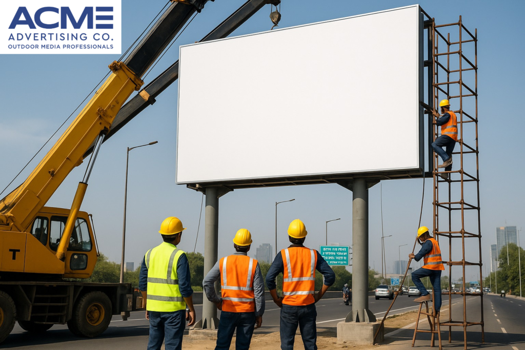 Hoardings installed by ACME Advertising Co., one of the best hoarding companies in Delhi, prominently showcasing high-impact outdoor ads at prime city locations.