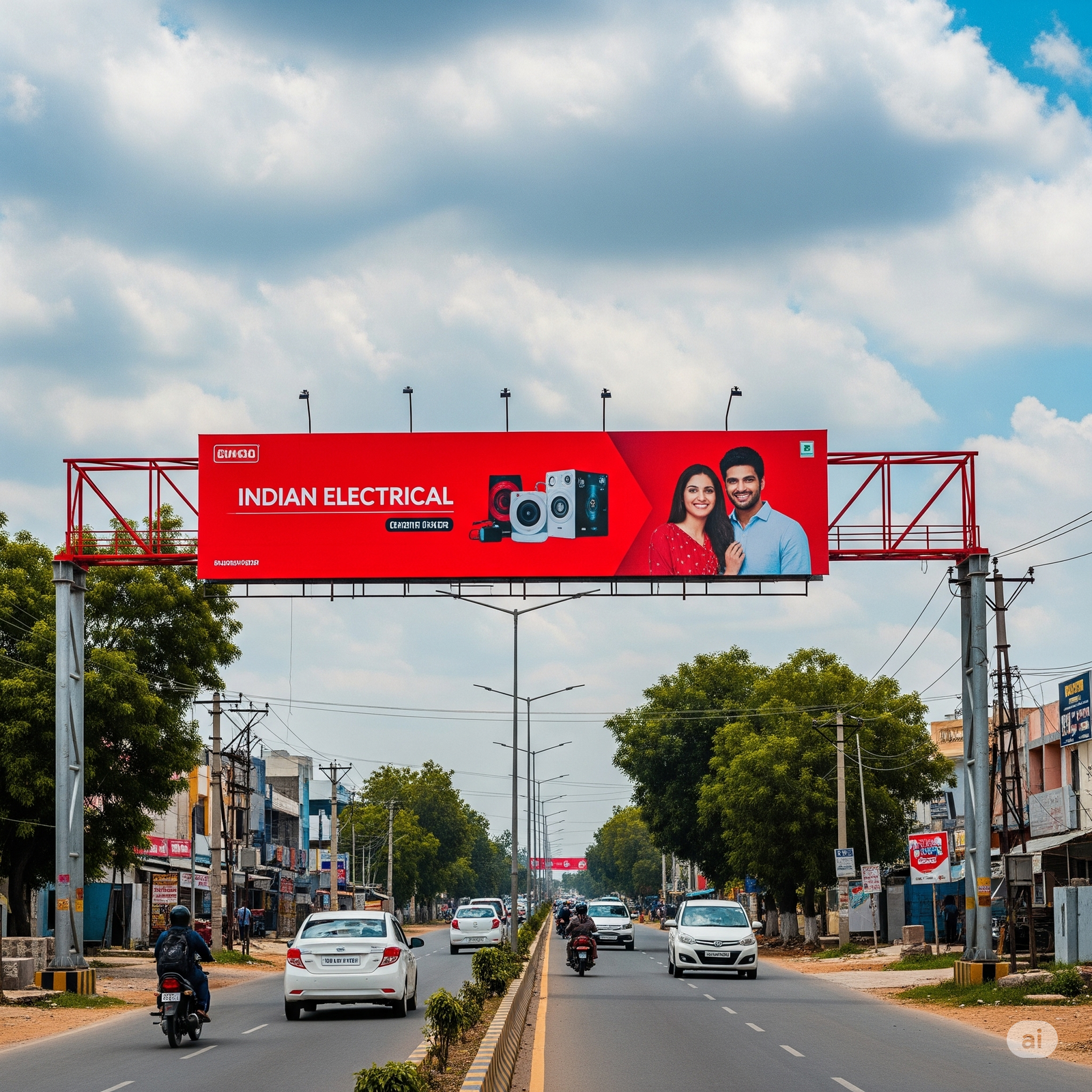 Gantry outdoor advertising hoarding placed over a busy road