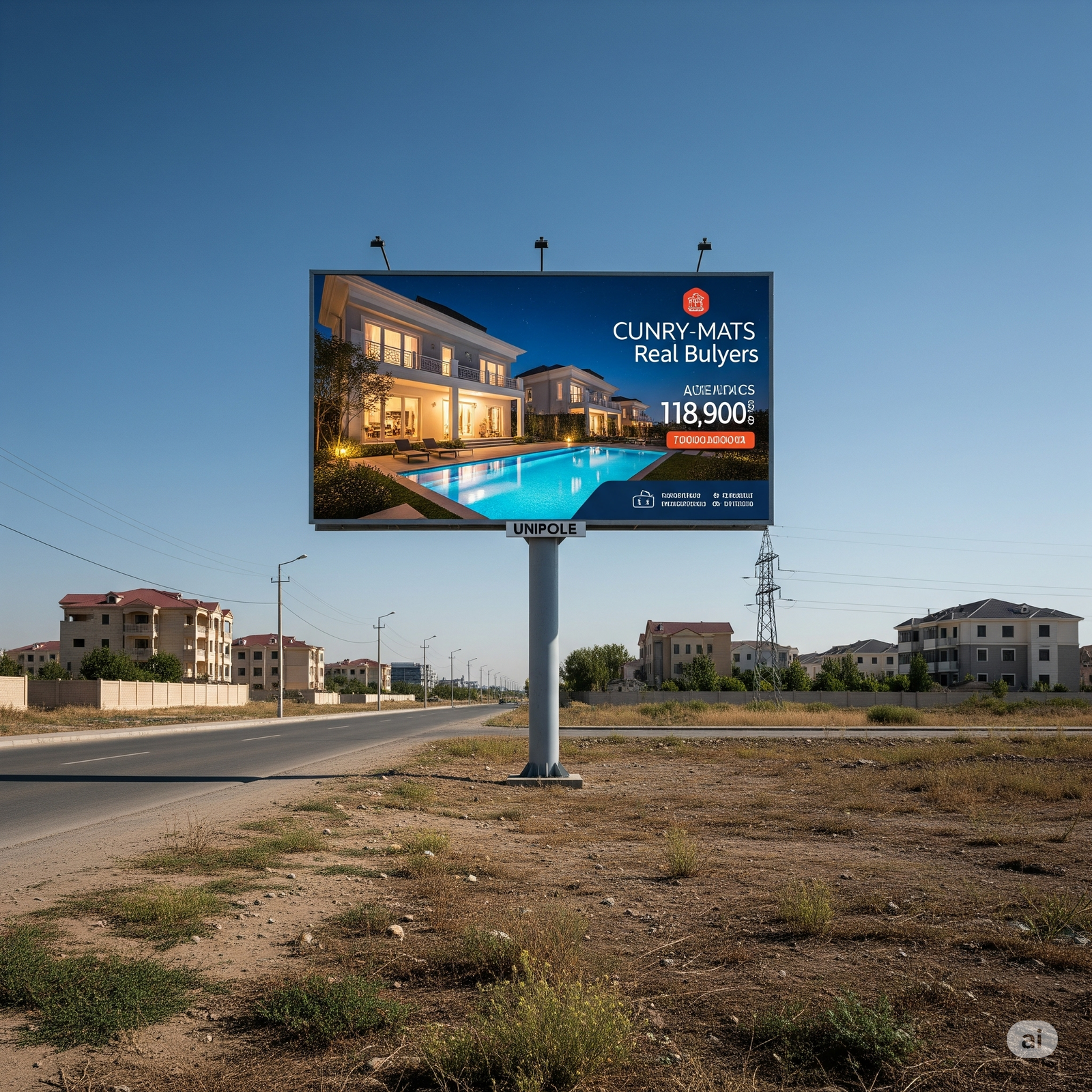 Unipole advertising billboard by ACME Advertising Co. showcasing bold outdoor brand promotion on a busy roadway.