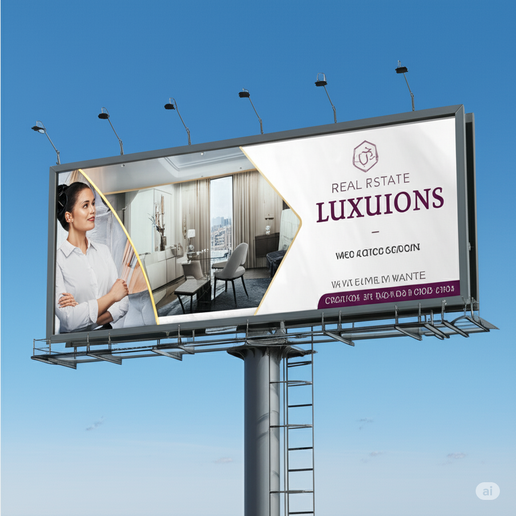 Highway hoarding displaying a large brand advertisement beside a busy road