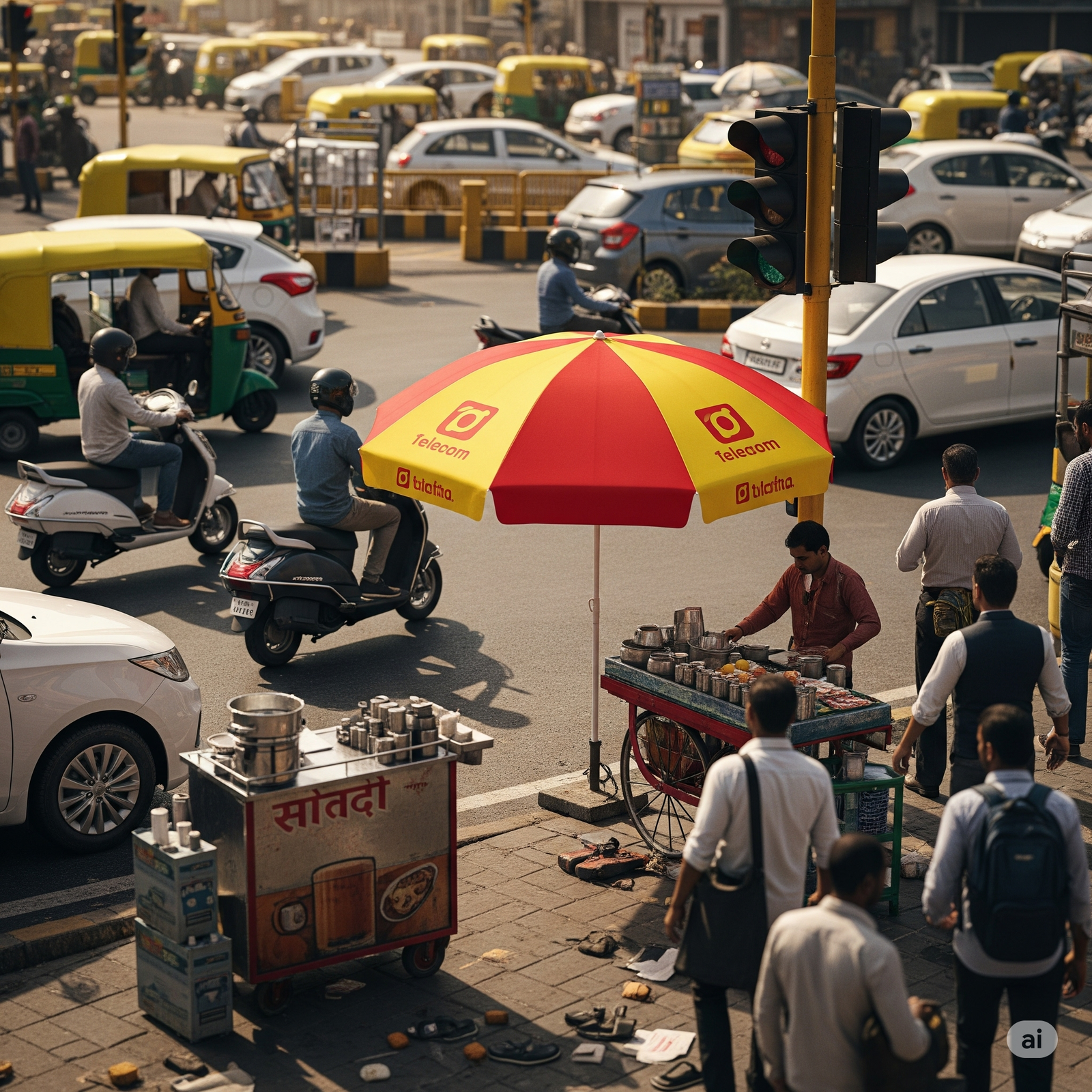 Branded promotional umbrellas used for outdoor advertising to enhance brand visibility in high-traffic areas like markets, stalls, and street corners.