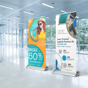Luxury standees in Delhi displayed at a premium retail event, featuring elegant design and high-quality materials for upscale brand promotion by ACME Advertising Co.